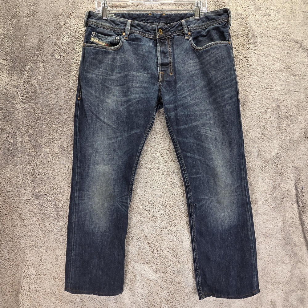 Diesel Jeans Mens 34x32 Blue Zatiny Regular Bootcut Button Fly Altered Hem 0074C